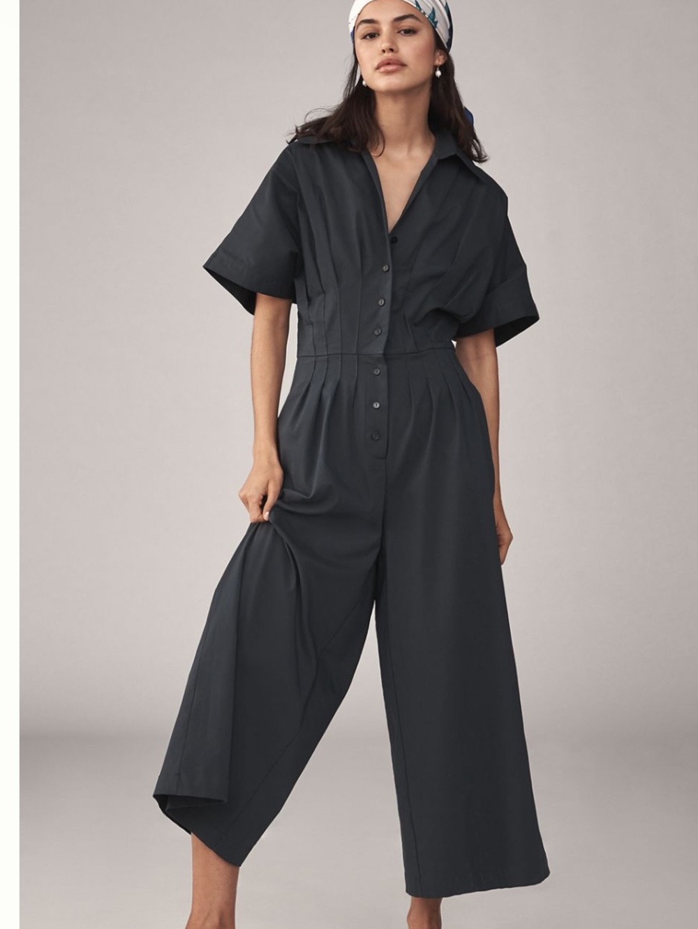Anthropologie Exquise Danna Tobie Pleated Wide Leg Jumpsuit Black Large